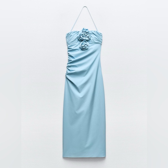 Zara RAISED FLOWERS STRAPLESS DRESS - Picture 1 of 3